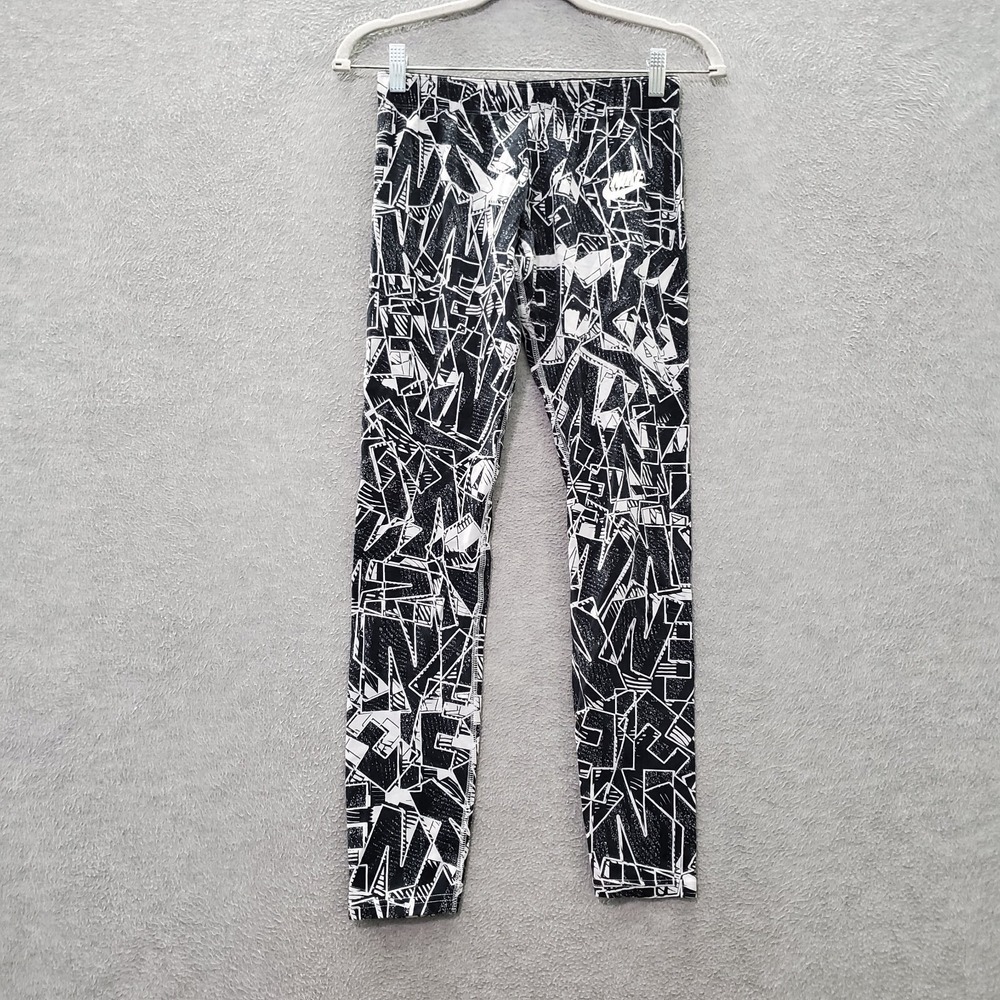 Nike Girl Activewear Pants XL Black Legging Graffiti Logo‎ Workout Yoga